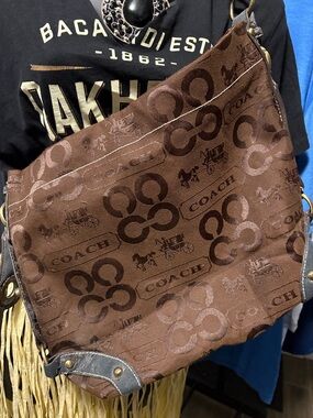 Vintage Coach Brown Signature Canvas Bag with Leather Trim